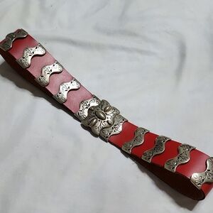 VINTAGE Western Chief Red and Silver Women's Belt